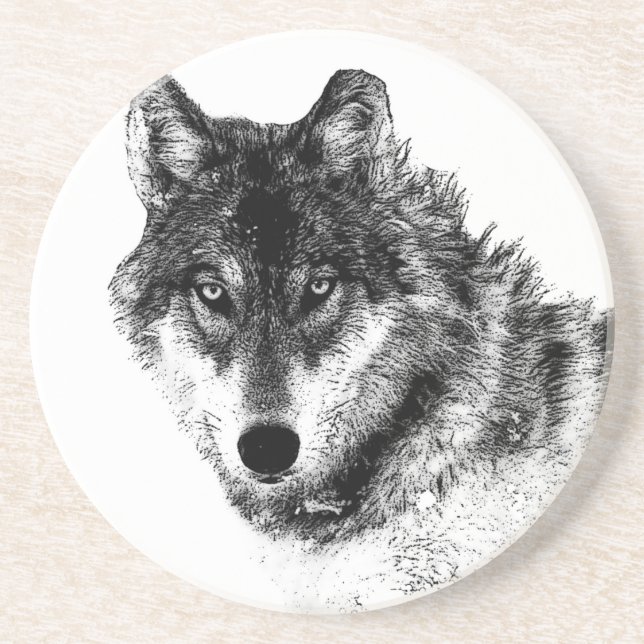 Posavasos Ojos de lobo Inspirador blanco negro (Frente)