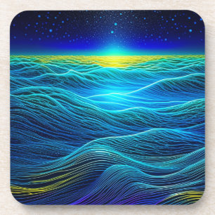 Posavasos Olas azules etéreas y puesta de sol en el océano