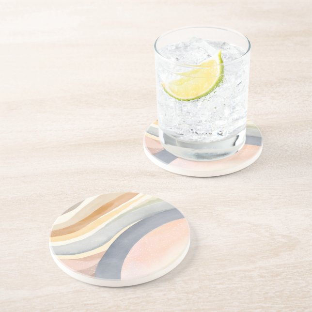 Posavasos Olas contemporáneas | Acuarela moderna neutral (Lado)