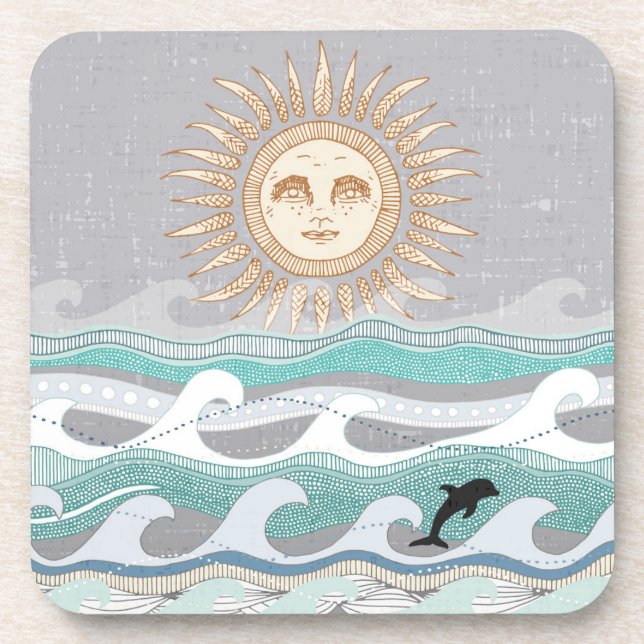 Posavasos olas de delfines al atardecer (Frente)