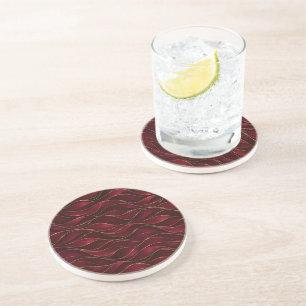 Posavasos Olas de mármol rojo burgundy elegantes con acento