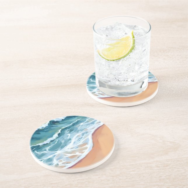 Posavasos Olas de Océano Azul Acuarela (Lado)
