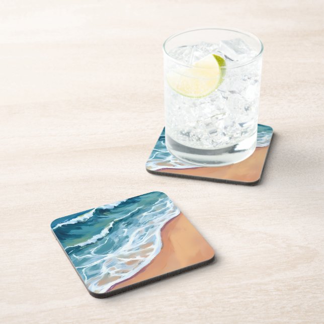 Posavasos Olas de Océano Azul Acuarela (Lado Derecho)