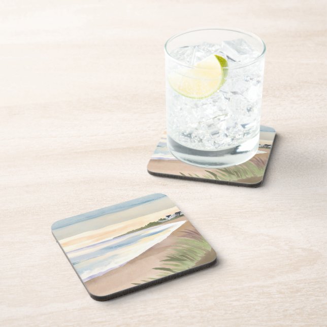 Posavasos Olas de Playa | Acuarela de Océano Costero (Lado Derecho)