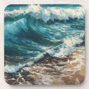 Posavasos Olas de playa y pintura temática de arena