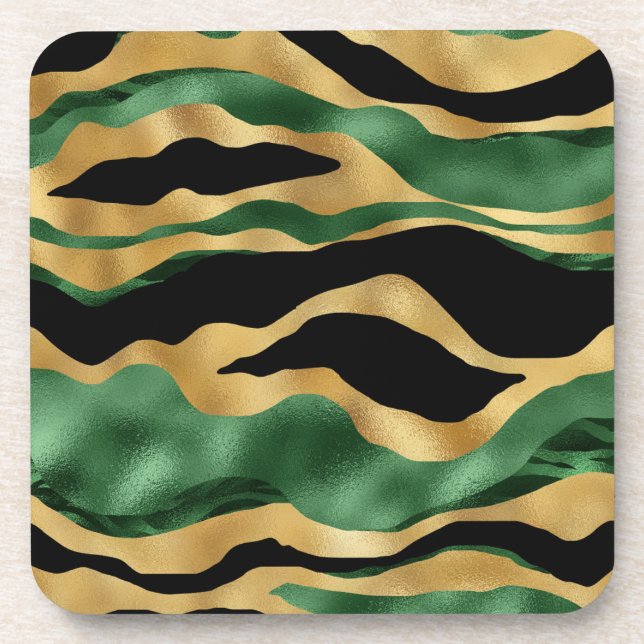 Posavasos Olas de Purpurina negro de oro verde (Frente)