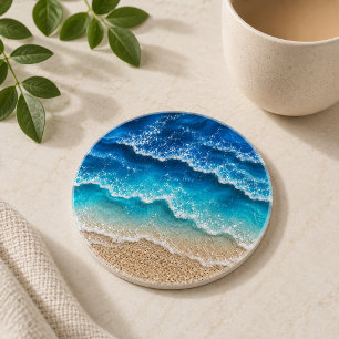Posavasos Olas de resina azul falso costa playa