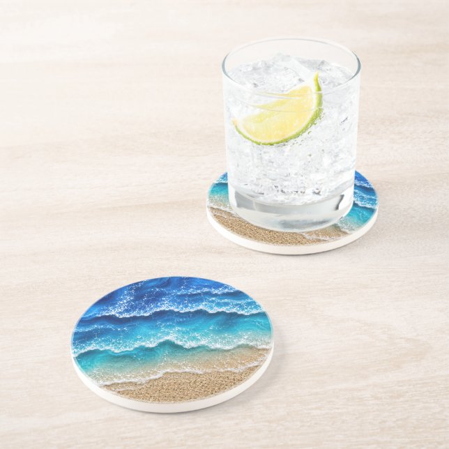 Posavasos Olas de resina falsa azul costa playa (Lado)