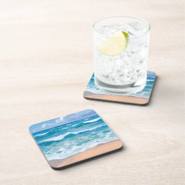 Posavasos Olas del Océano Azul | Acuarela de Mar de Playa