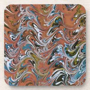 Posavasos Olas en color rojo y azul de barro acrílico Resume