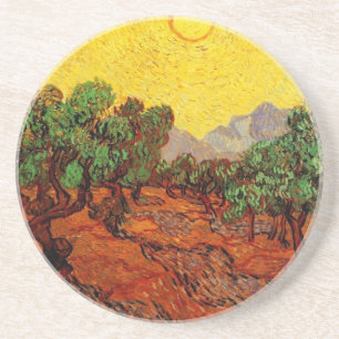 Posavasos Olivos con cielo amarillo y sol Van Gogh