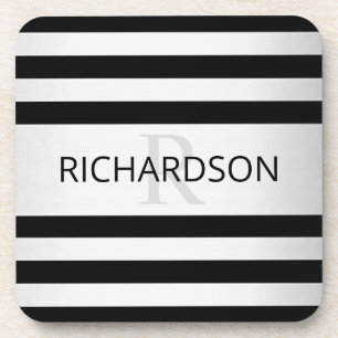 Posavasos Ombre de rayas plateado contemporáneo y negro