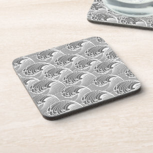 Posavasos Ondas japonesas vintage, gris/gris y blanco