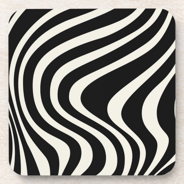 Posavasos Ondas retro en blanco y negro (Frente)
