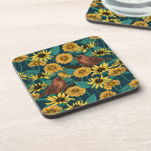 Posavasos Ondas y flores en azul oscuro