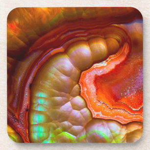 Posavasos Ópalo de fuego rojo iridiscente