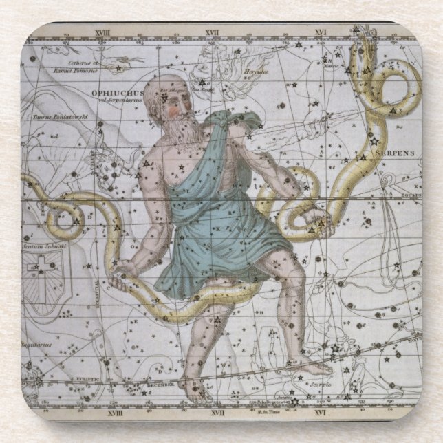 Posavasos Ophiuchus o Serpentarius, 'de un atlas celestial (Frente)