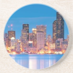 Posavasos Opinión azul de la hora de Seattle céntrica