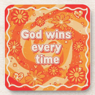 Posavasos orange God wins everytime christian faith