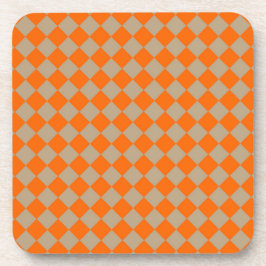 Posavasos Orange Taupe Checker Diamond Pattern