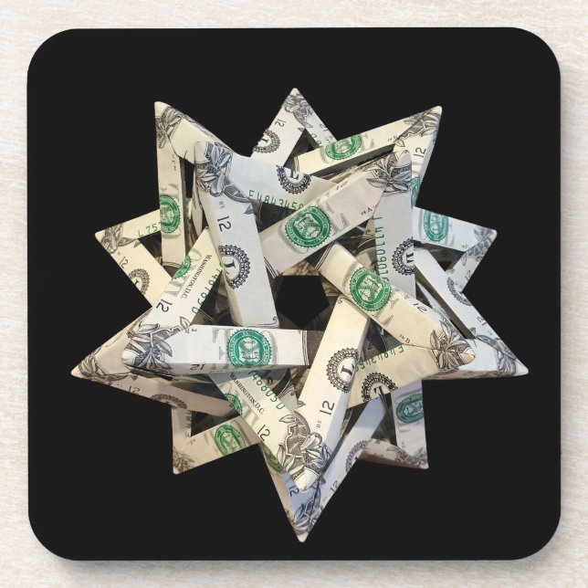Posavasos Origami de dinero Cinco Tetraedros Intersectantes (Frente)