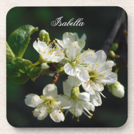 Posavasos Original White Plum Art Custom Name Coaster