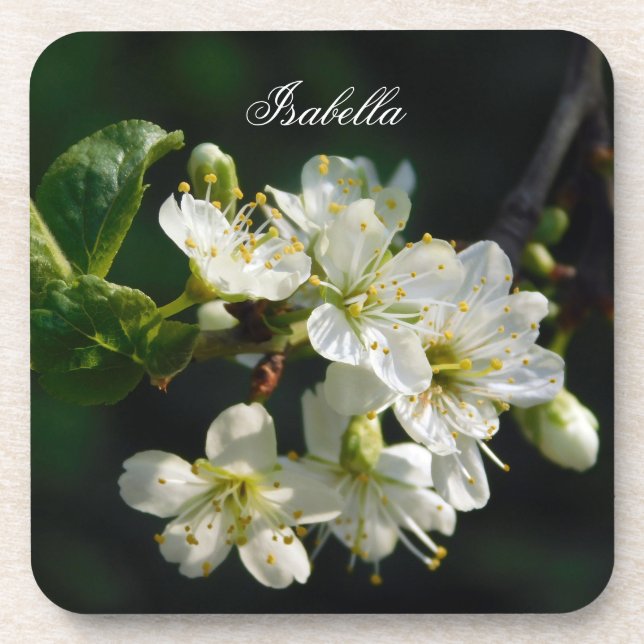 Posavasos Original White Plum Art Custom Name Coaster (Frente)