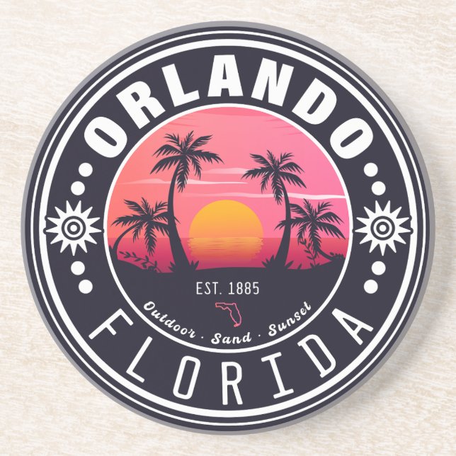 Posavasos Orlando Florida Retro Sunset Tropical Souvenir 80 (Frente)