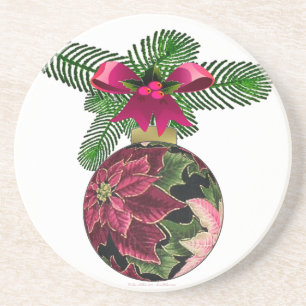 Posavasos Ornamento de Borgoña de Poinsettia retro 50