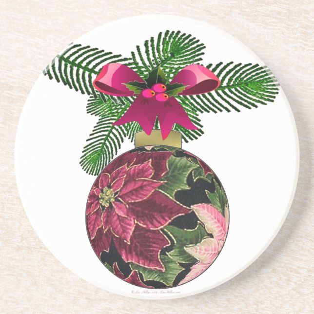 Posavasos Ornamento de Borgoña de Poinsettia retro 50 (Frente)
