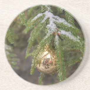 Posavasos Ornamento De Navidad De Vidrio De Oro En Árbol Eve