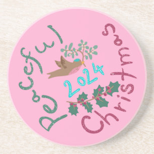 Posavasos Ornamento de pájaro mistletoe 2024 para Navidades 