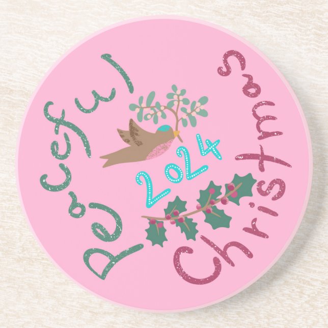 Posavasos Ornamento de pájaro mistletoe 2024 para Navidades  (Frente)