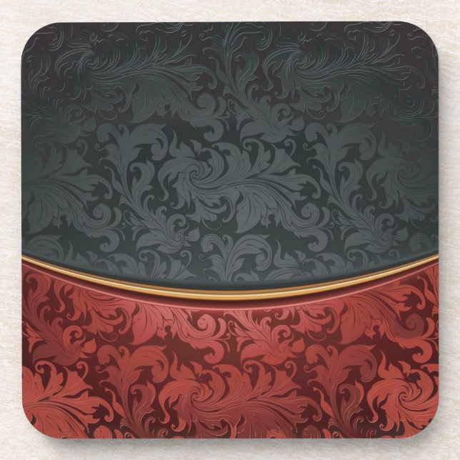 Posavasos Ornamento del vintage rojo y negro (Frente)