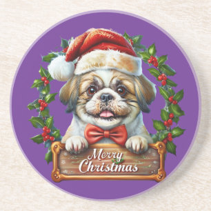 Posavasos Ornamento navideño de perro lindo - Feliz Navidad
