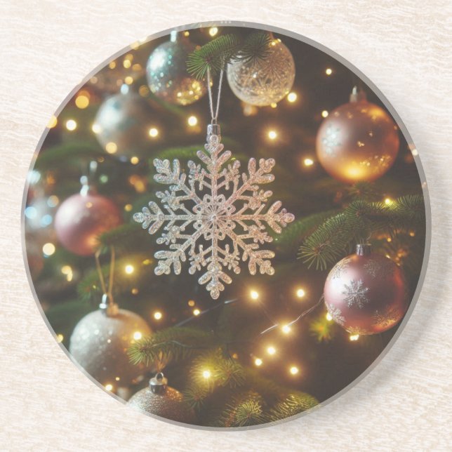 Posavasos Ornamentos de copos de nieve de plata de vacacione (Frente)