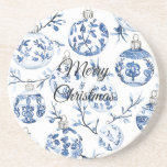 Posavasos Ornamentos de Navidad Blue White de moda<br><div class="desc">Ornamentos de Navidad Blue White de moda</div>
