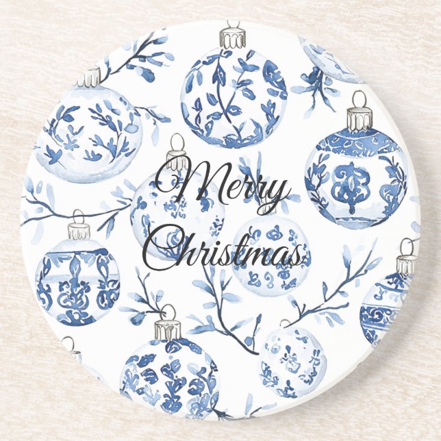 Posavasos Ornamentos de Navidad Blue White de moda (Frente)
