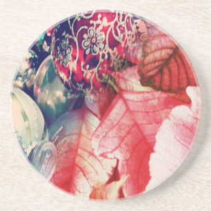 Posavasos Ornamentos de Navidad Poinsettia y Vintage Digital