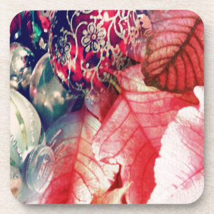 Posavasos Ornamentos de Navidad Poinsettia y Vintage Digital