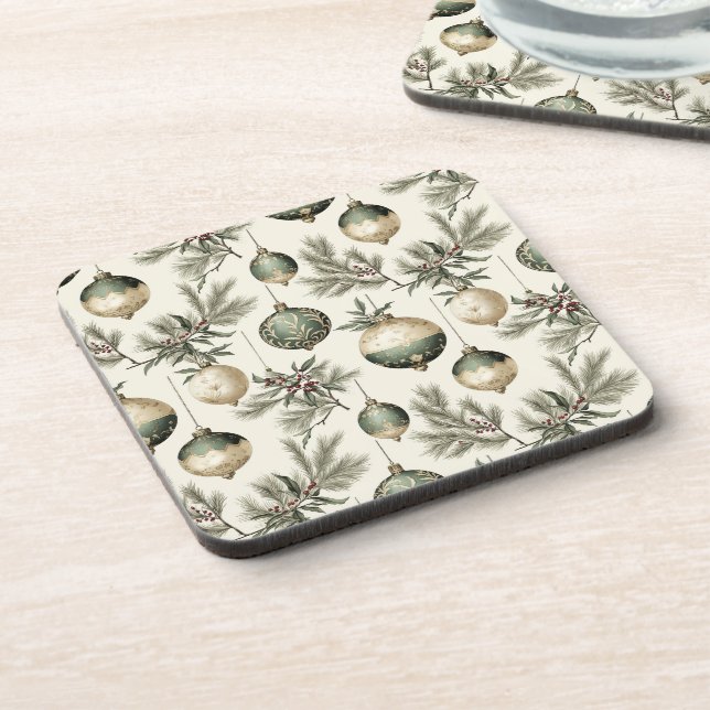 Posavasos Ornamentos de Navidad Sage Green y Gold (Lado Izquierdo)