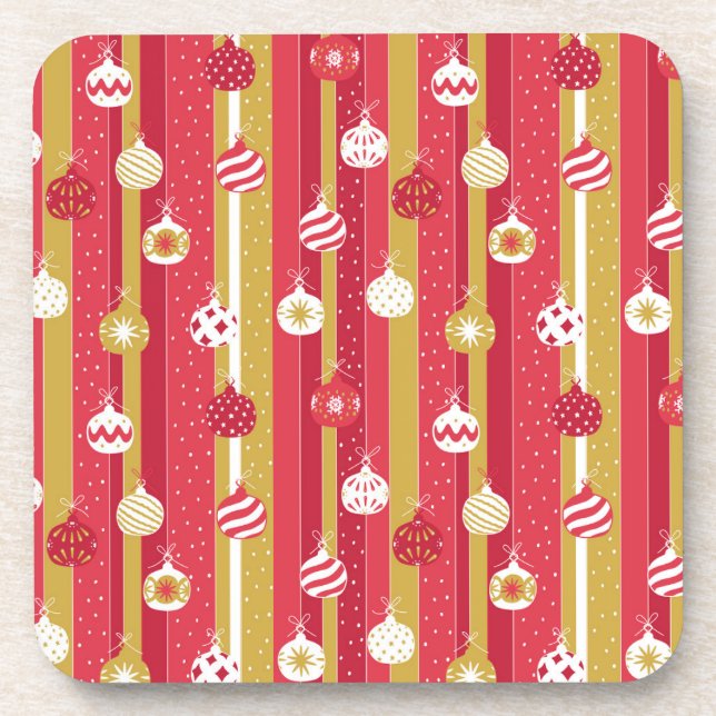 Posavasos Ornamentos del árbol de navidad rojo amarillo (Frente)