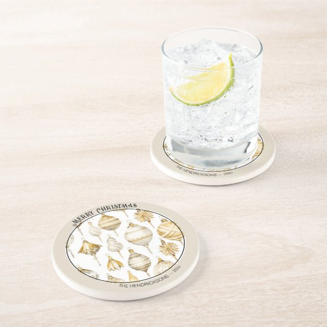 Posavasos Ornamentos dorados de Navidad Sandstone (Lado)