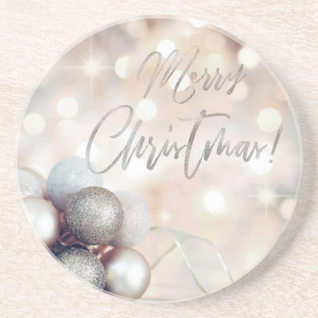 Posavasos Ornamentos navideños de Feliz (Frente)