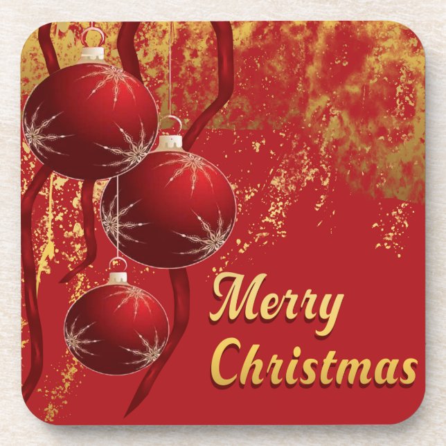 Posavasos Ornamentos navideños de lujo rojo y oro (Frente)