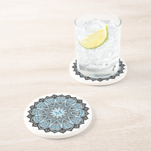 Posavasos Ornate Blue Monogram Mandala