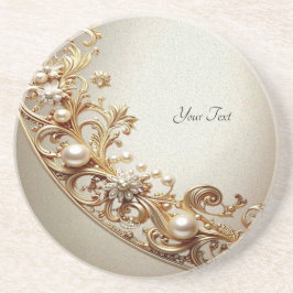 Posavasos Ornate Gold Flourish Sandstone Coaster