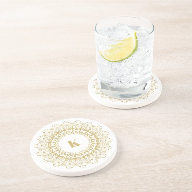 Posavasos Oro en el diseño de círculo de mandal ornamental b (Lado)