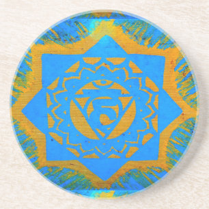Posavasos oro en símbolo tantric azul