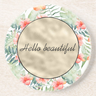 Posavasos Oro Floral Rosado Tropical Hibiscus